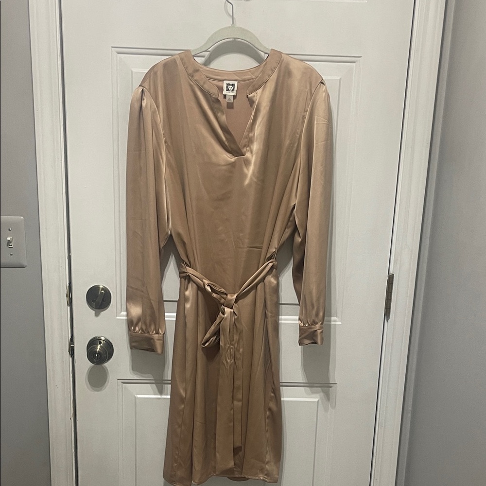 NWOT $89 Anne Klein Belted Lined Satin Dress Size XL
